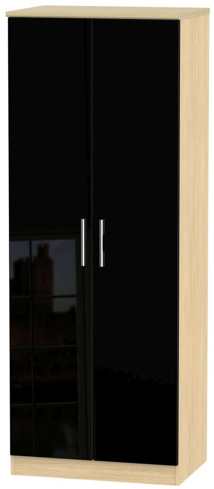 Knightsbridge 2 Door Tall Wardrobe High Gloss Black And Light Oak