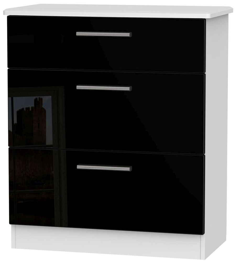 Knightsbridge 3 Drawer Deep Chest High Gloss Black And White