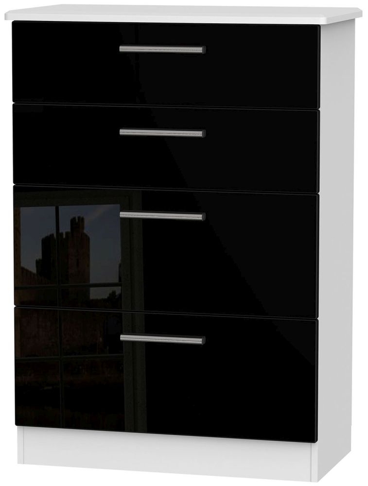 Knightsbridge 4 Drawer Deep Chest High Gloss Black And White