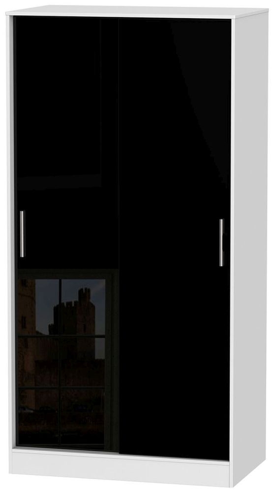 Knightsbridge 2 Door Sliding Wardrobe High Gloss Black And White