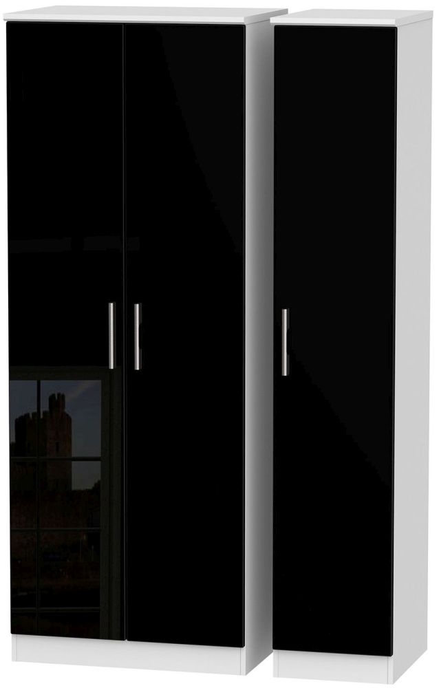 Knightsbridge 3 Door Tall Wardrobe High Gloss Black And White