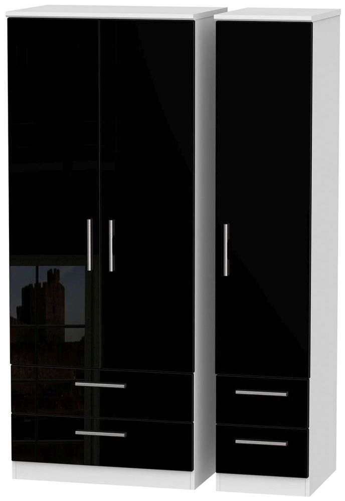 Knightsbridge 3 Door 4 Drawer Wardrobe High Gloss Black And White