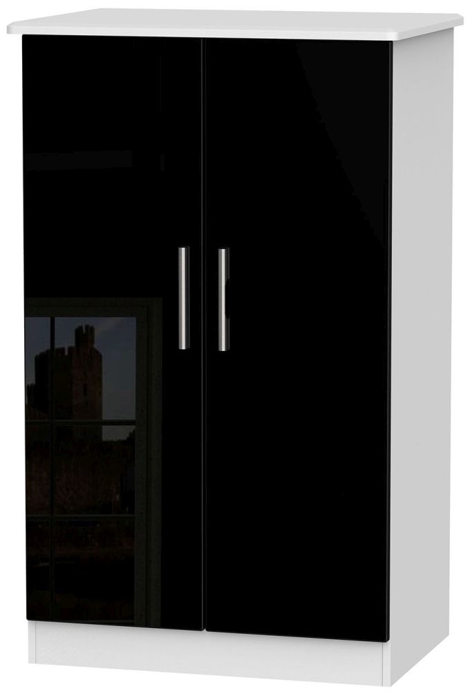 Knightsbridge 2 Door Midi Wardrobe High Gloss Black And White