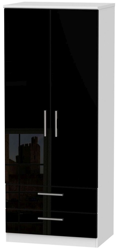 Knightsbridge 2 Door 2 Drawer Wardrobe High Gloss Black And White