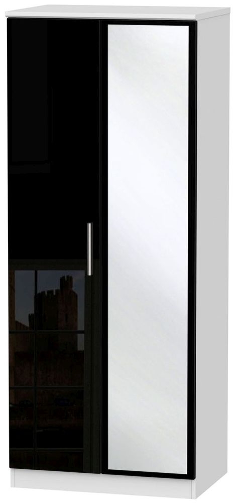 Knightsbridge 2 Door Mirror Wardrobe High Gloss Black And White