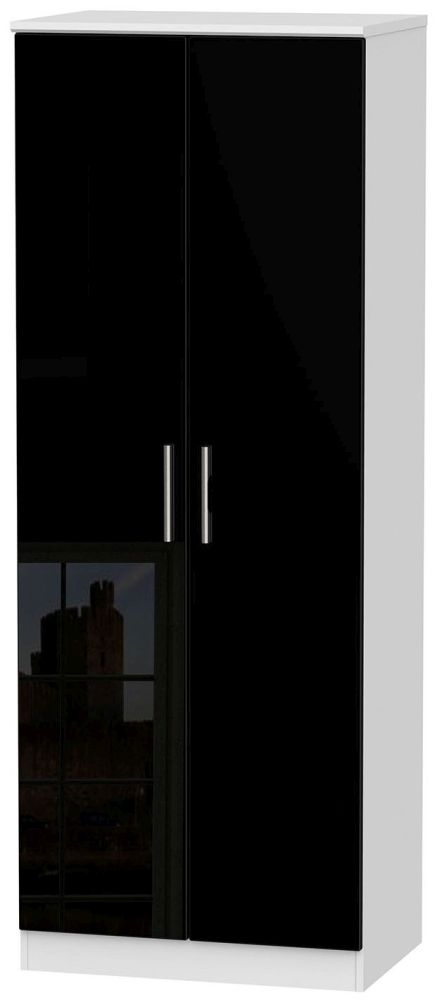 Knightsbridge 2 Door Tall Wardrobe High Gloss Black And White