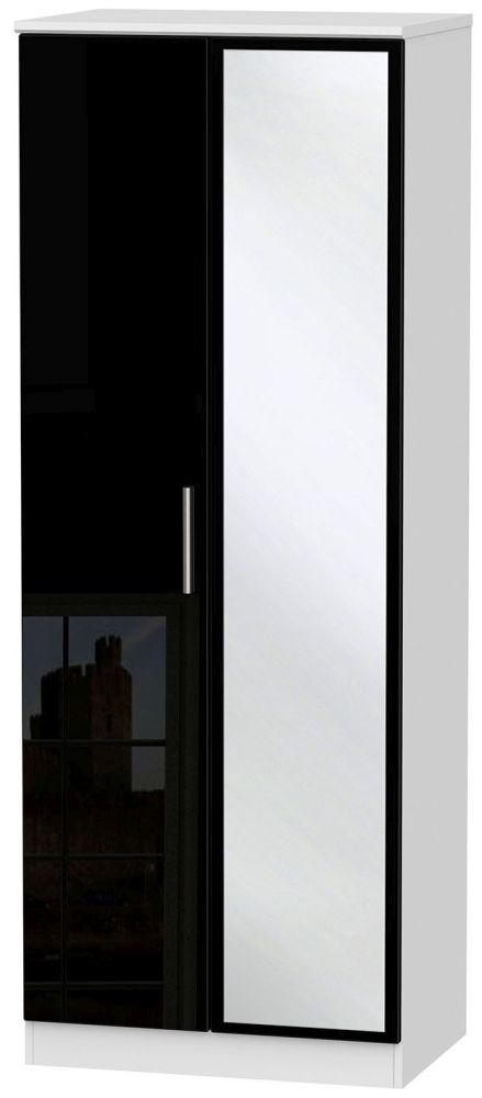 Knightsbridge 2 Door Tall Mirror Wardrobe High Gloss Black And White