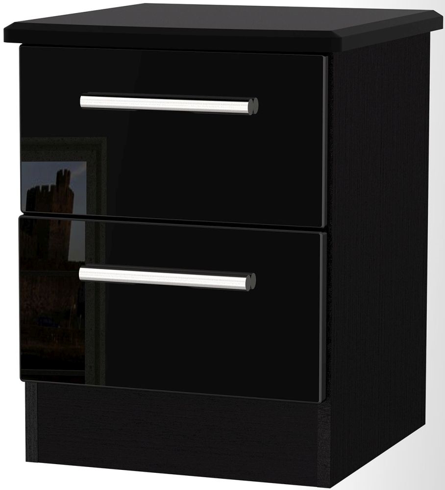 Knightsbridge High Gloss Black 2 Drawer Bedside Cabinet