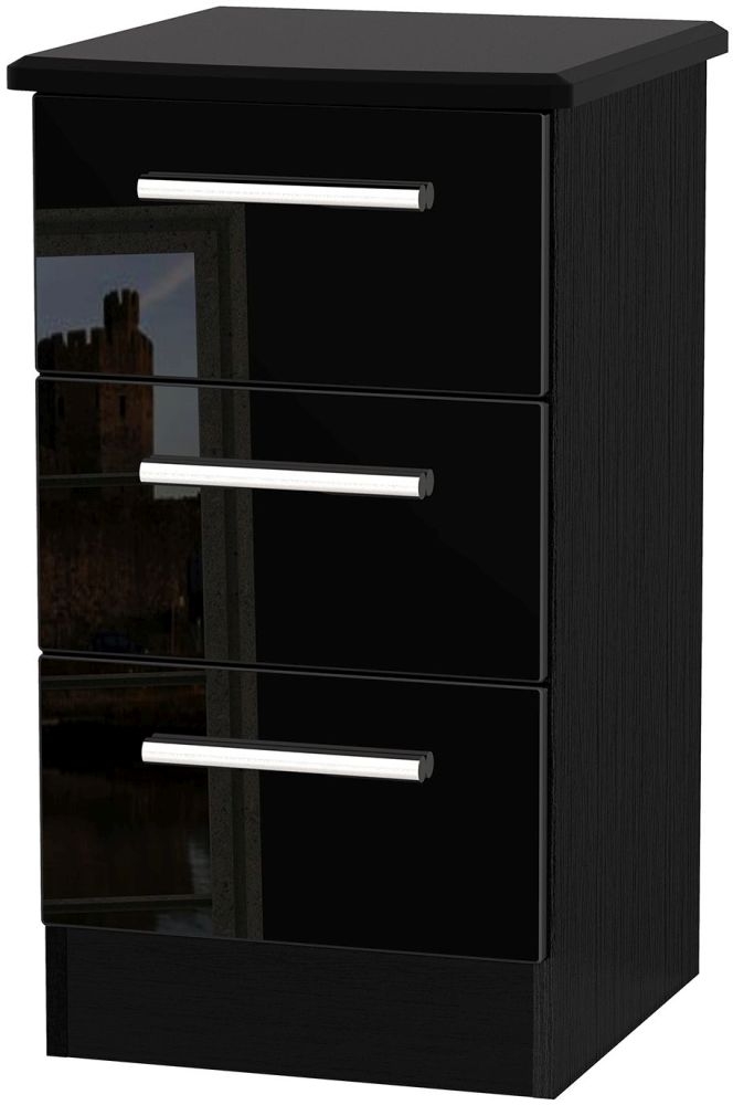 Knightsbridge High Gloss Black 3 Drawer Bedside Cabinet