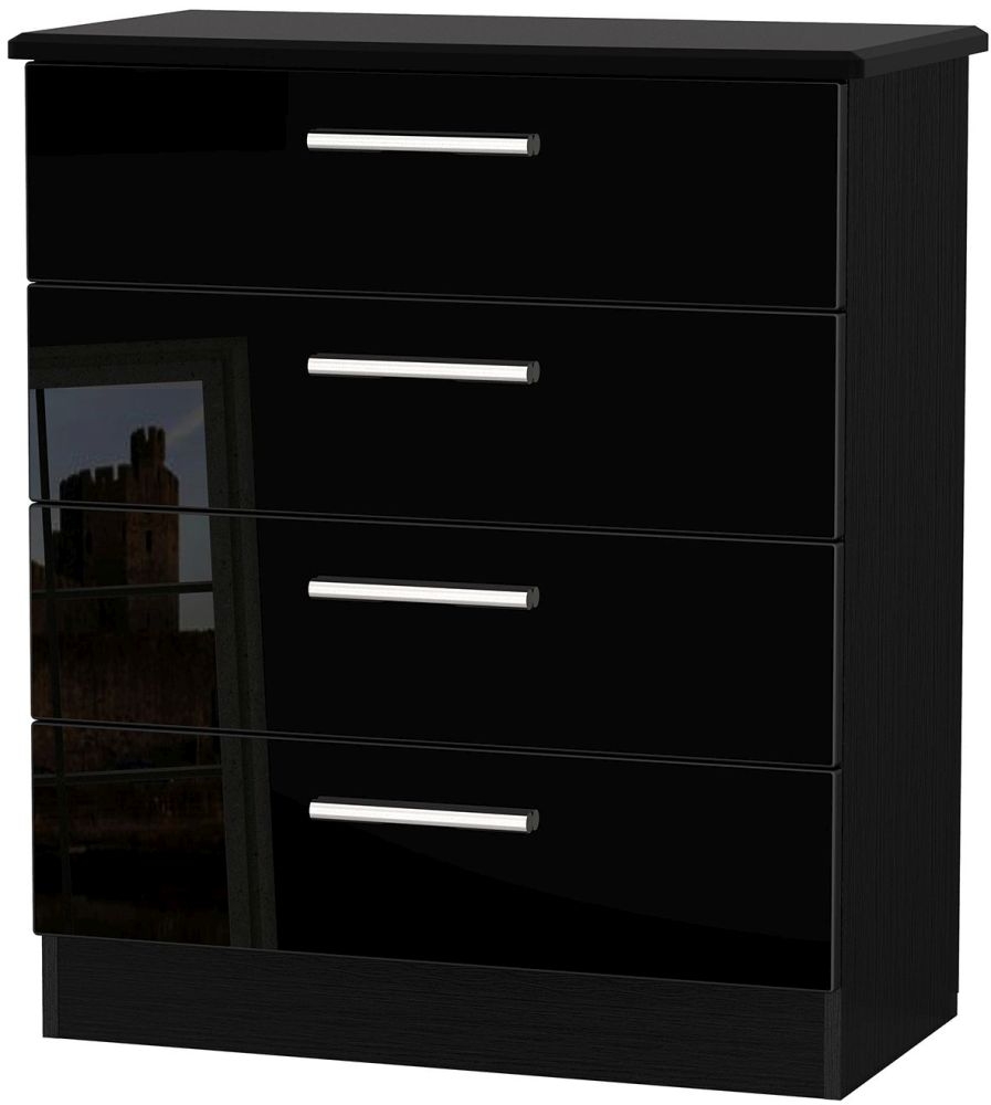 Knightsbridge High Gloss Black 4 Drawer Chest