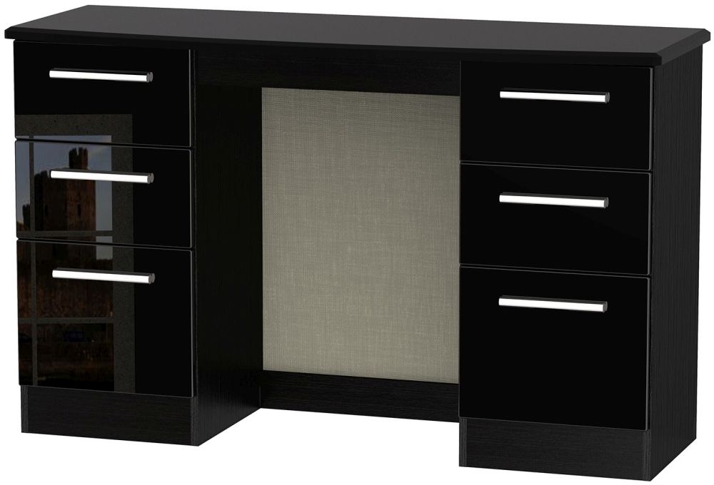 Knightsbridge High Gloss Black Double Pedestal Dressing Table