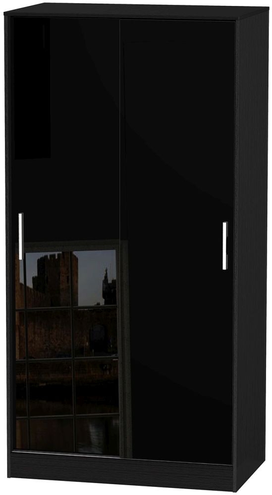 Knightsbridge High Gloss Black 2 Door Sliding Wardrobe