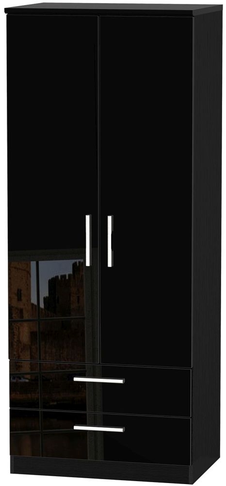 Knightsbridge High Gloss Black 2 Door 2 Drawer Wardrobe