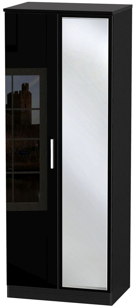 Knightsbridge High Gloss Black 2 Door Tall Mirror Wardrobe