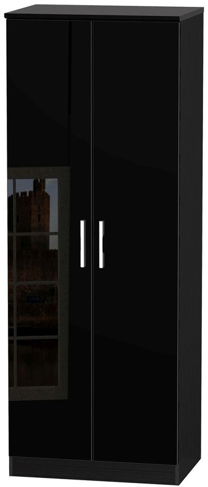 Knightsbridge High Gloss Black 2 Door Tall Hanging Wardrobe