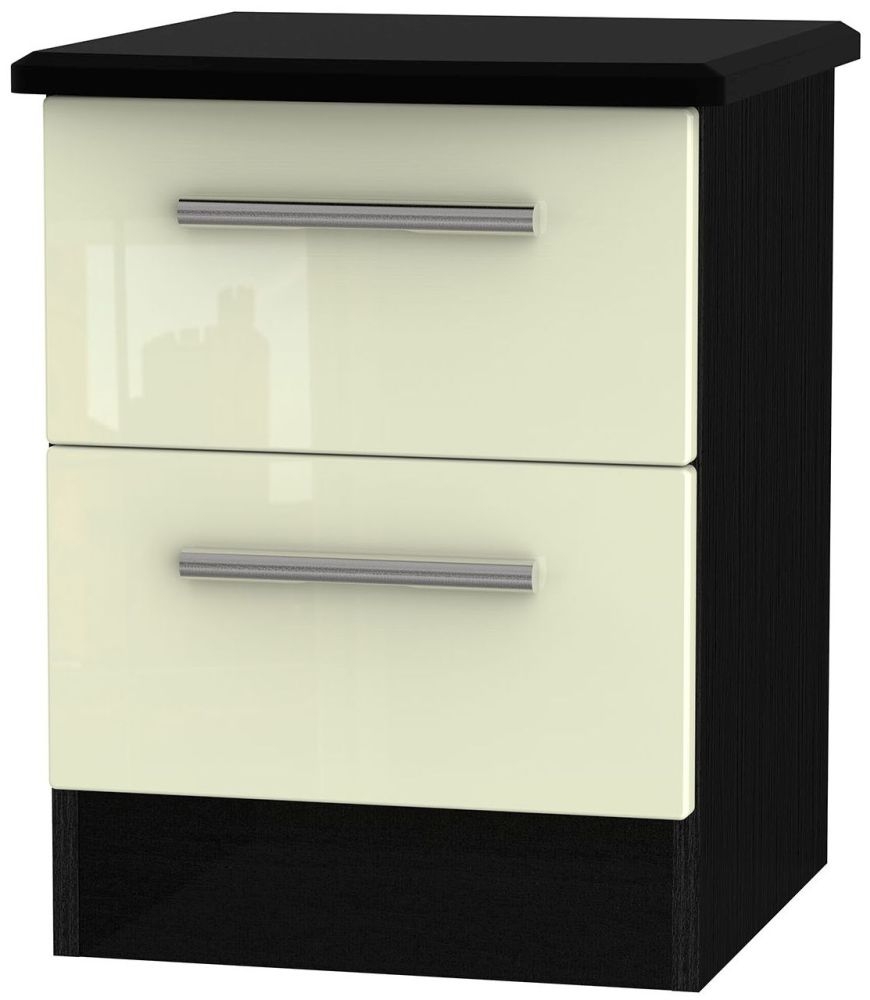 Knightsbridge 2 Drawer Bedside Cabinet High Gloss Cream And Black