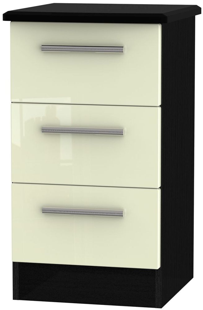 Knightsbridge 3 Drawer Bedside Cabinet High Gloss Cream And Black