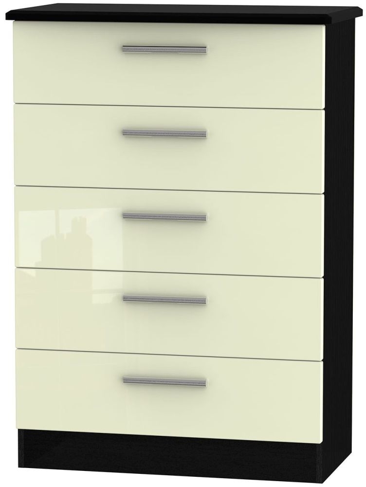 Knightsbridge 5 Drawer Chest High Gloss Cream And Black