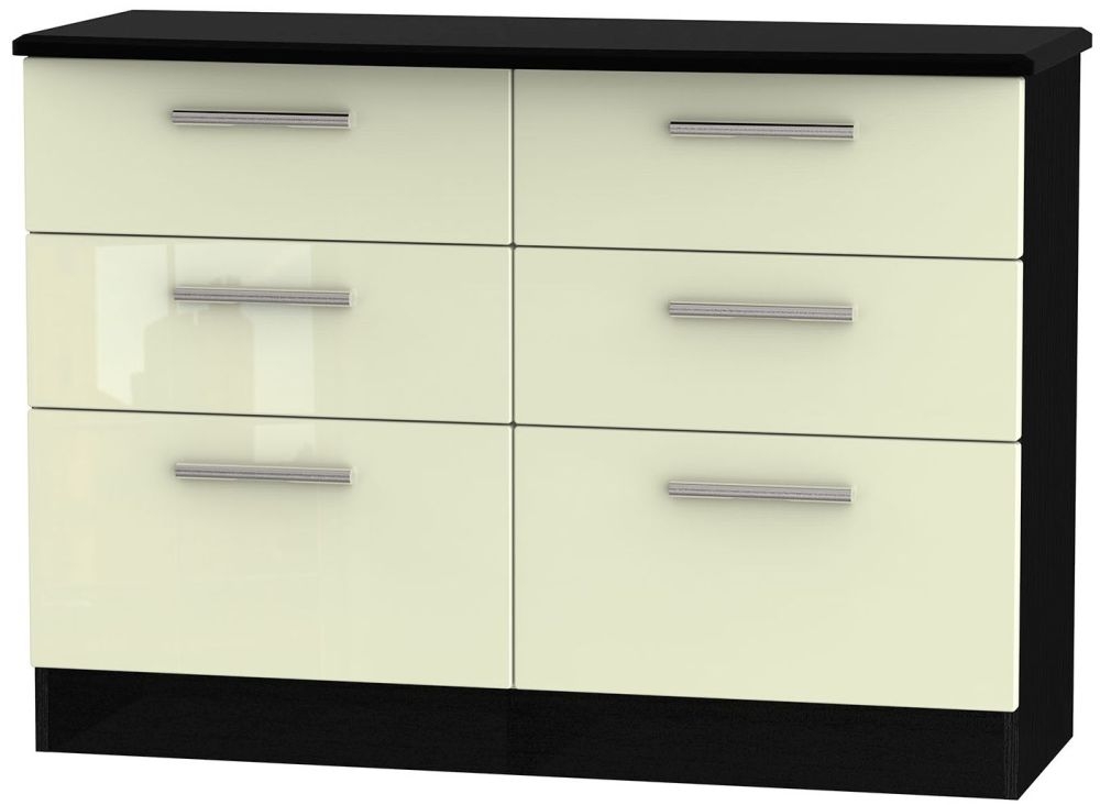 Knightsbridge 6 Drawer Midi Chest High Gloss Cream And Black