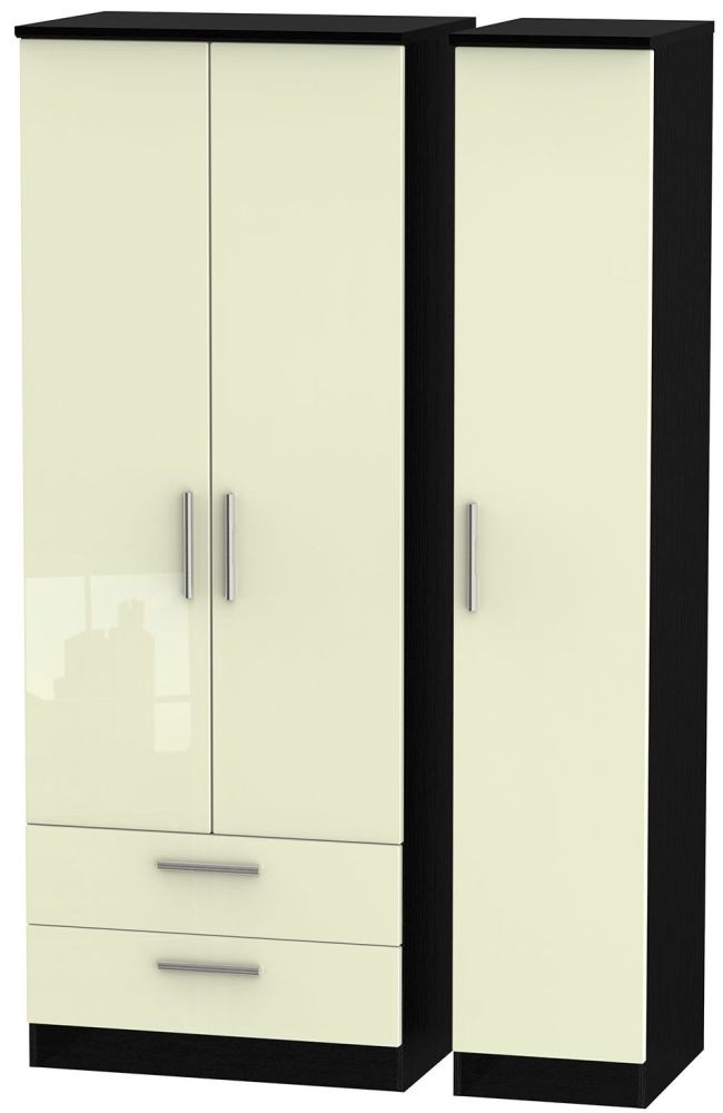 Knightsbridge 3 Door 2 Left Drawer Tall Wardrobe High Gloss Cream And Black