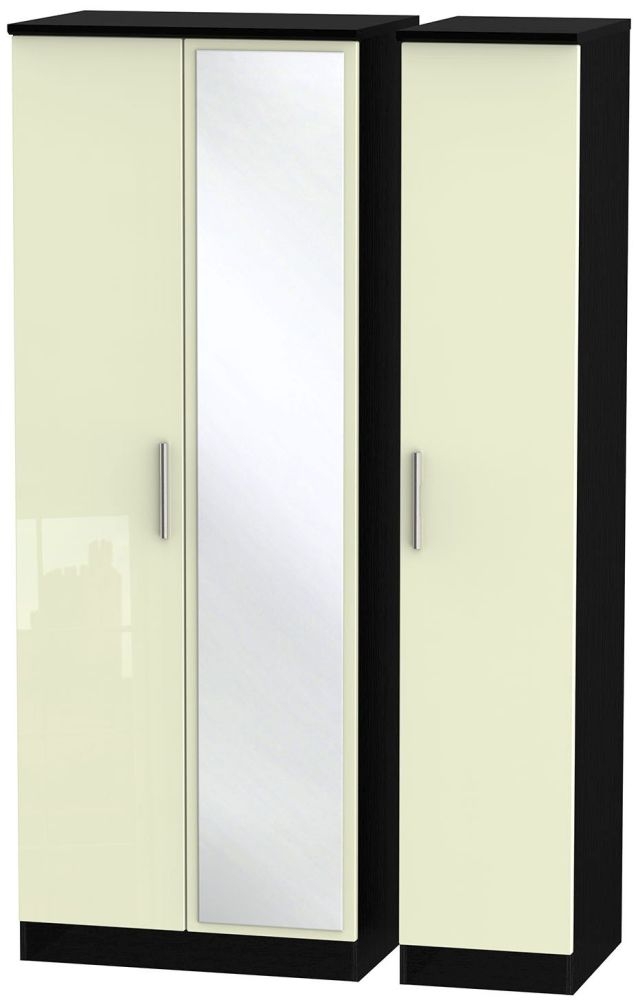 Knightsbridge 3 Door Tall Mirror Wardrobe High Gloss Cream And Black