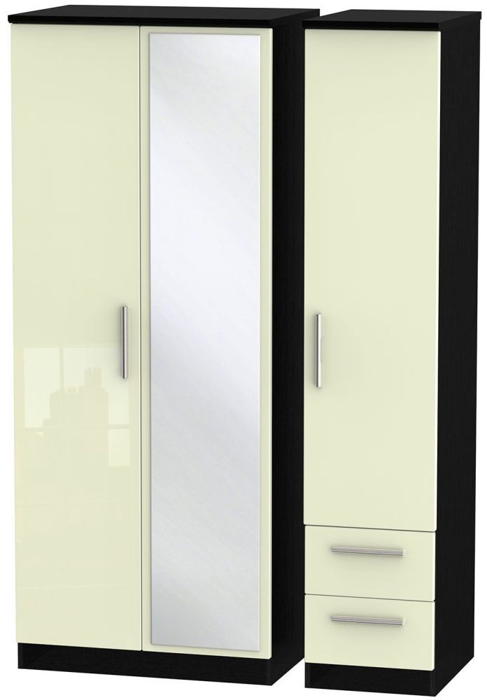 Knightsbridge 3 Door 2 Right Drawer Combi Wardrobe High Gloss Cream And Black