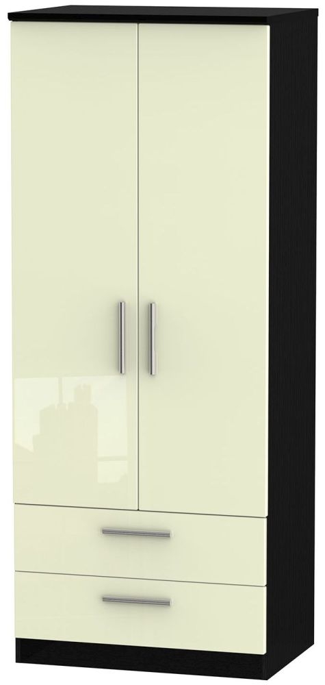 Knightsbridge 2 Door 2 Drawer Wardrobe High Gloss Cream And Black