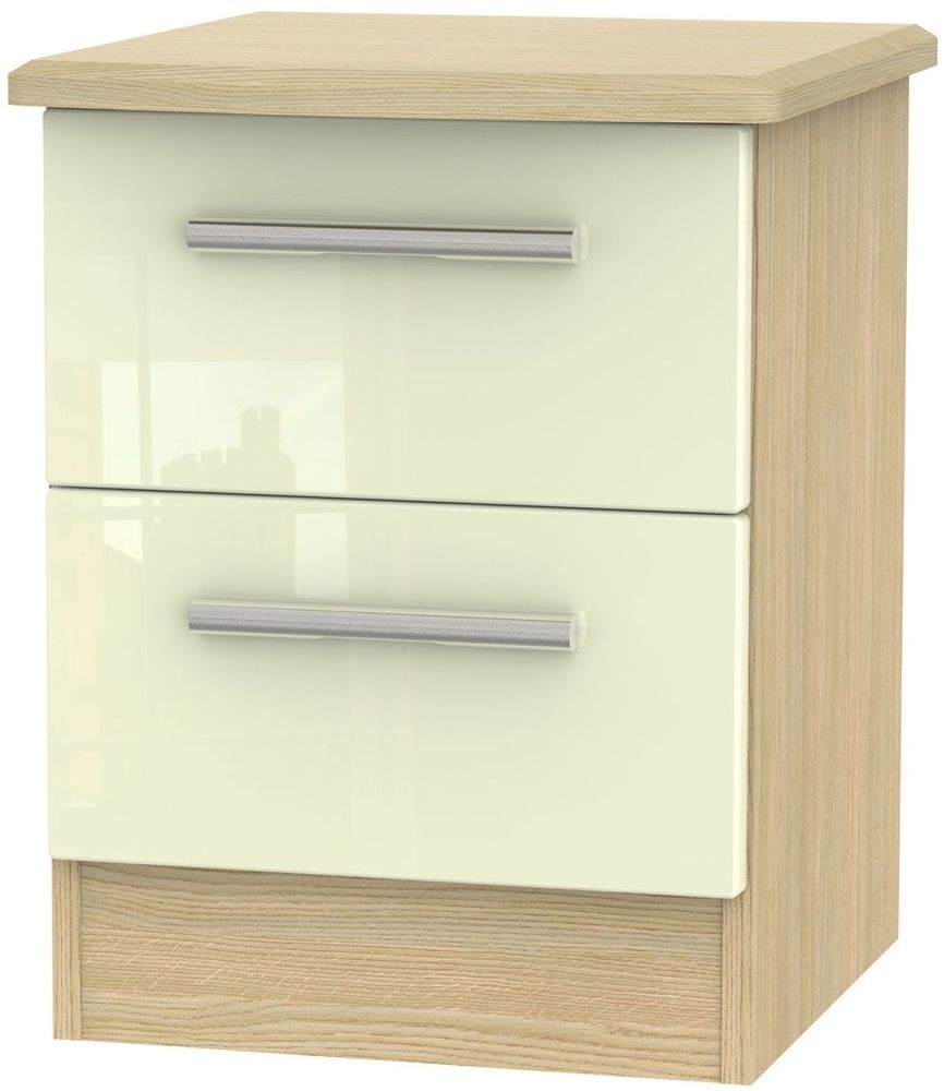 Knightsbridge 2 Drawer Bedside Cabinet High Gloss Cream And Light Oak