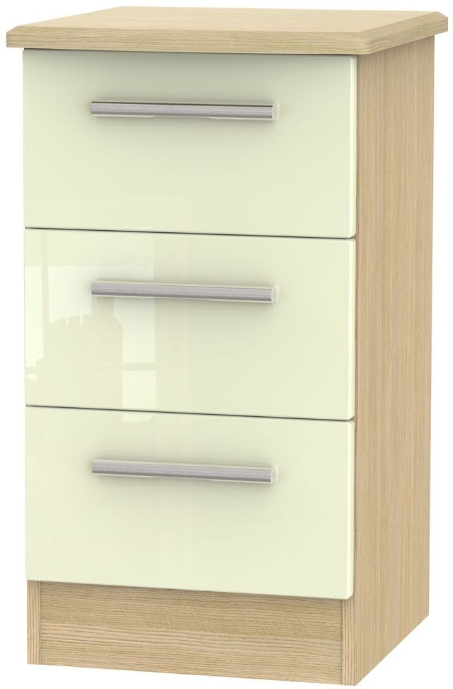 Knightsbridge 3 Drawer Bedside Cabinet High Gloss Cream And Light Oak