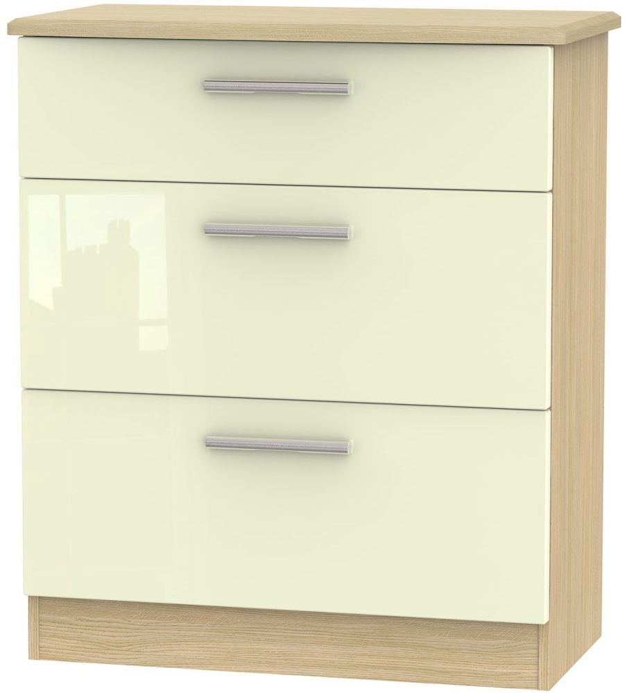 Knightsbridge 3 Drawer Deep Chest High Gloss Cream And Light Oak