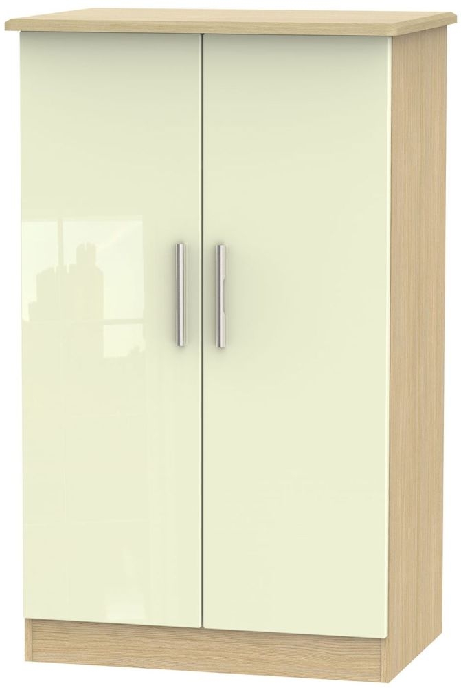 Knightsbridge 2 Door Midi Wardrobe High Gloss Cream And Light Oak