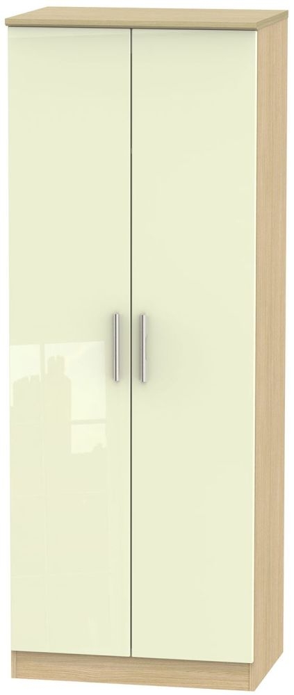 Knightsbridge 2 Door Tall Hanging Wardrobe High Gloss Cream And Light Oak