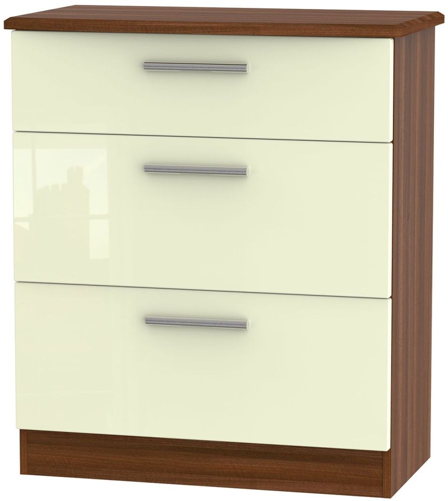 Knightsbridge 3 Drawer Deep Chest High Gloss Cream And Noche Walnut