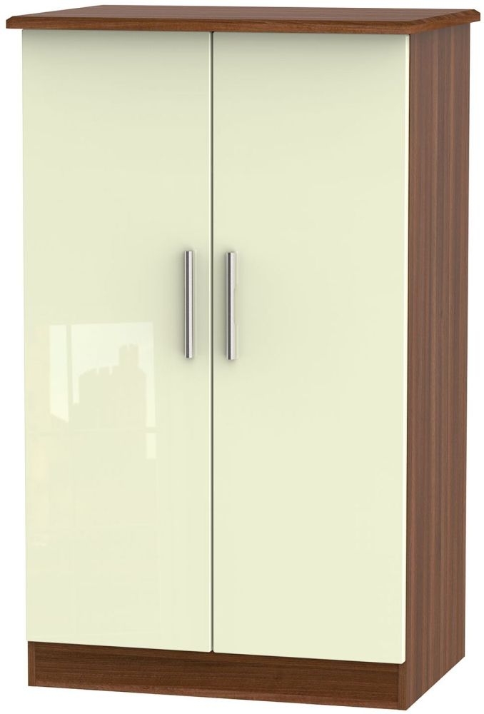 Knightsbridge 2 Door Midi Wardrobe High Gloss Cream And Noche Walnut