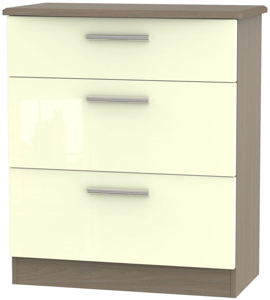 Knightsbridge 3 Drawer Deep Chest High Gloss Cream And Toronto Walnut