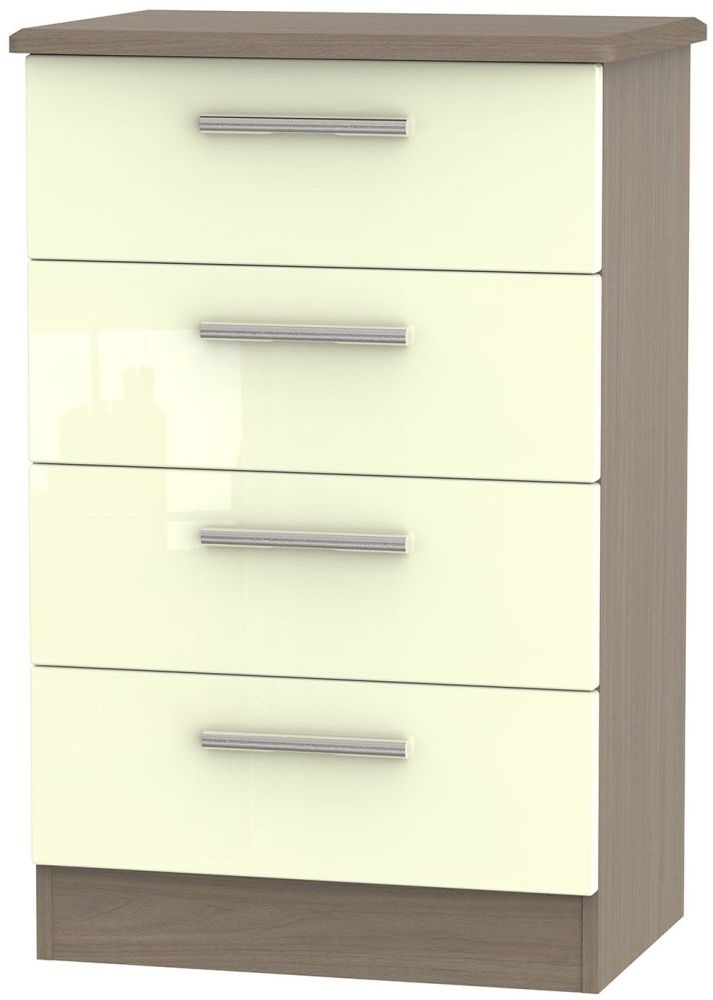 Knightsbridge 4 Drawer Midi Chest High Gloss Cream And Toronto Walnut