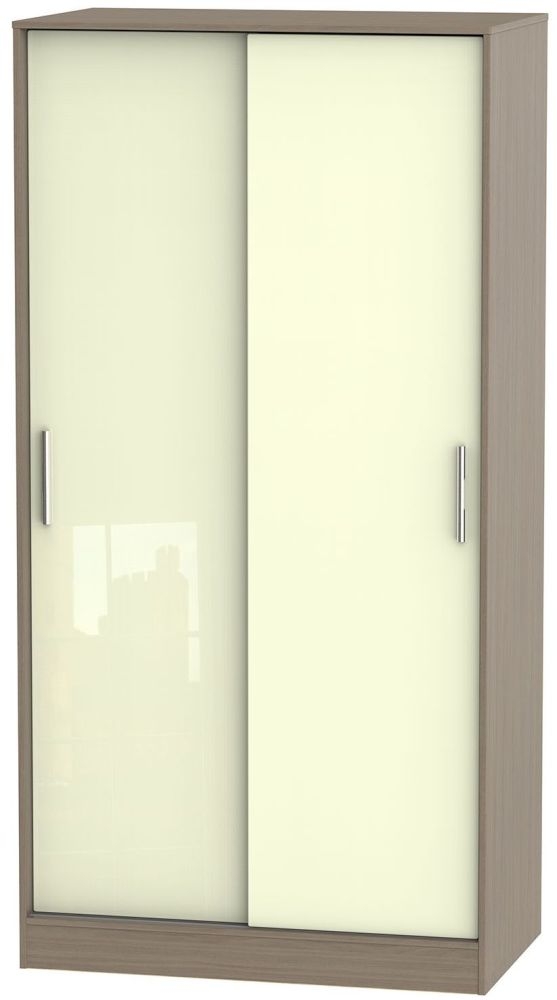 Knightsbridge 2 Door Sliding Wardrobe High Gloss Cream And Toronto Walnut