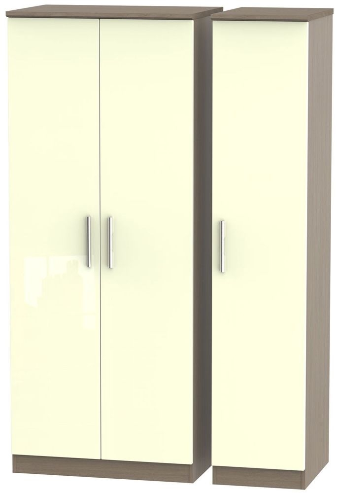 Knightsbridge 3 Door Wardrobe High Gloss Cream And Toronto Walnut