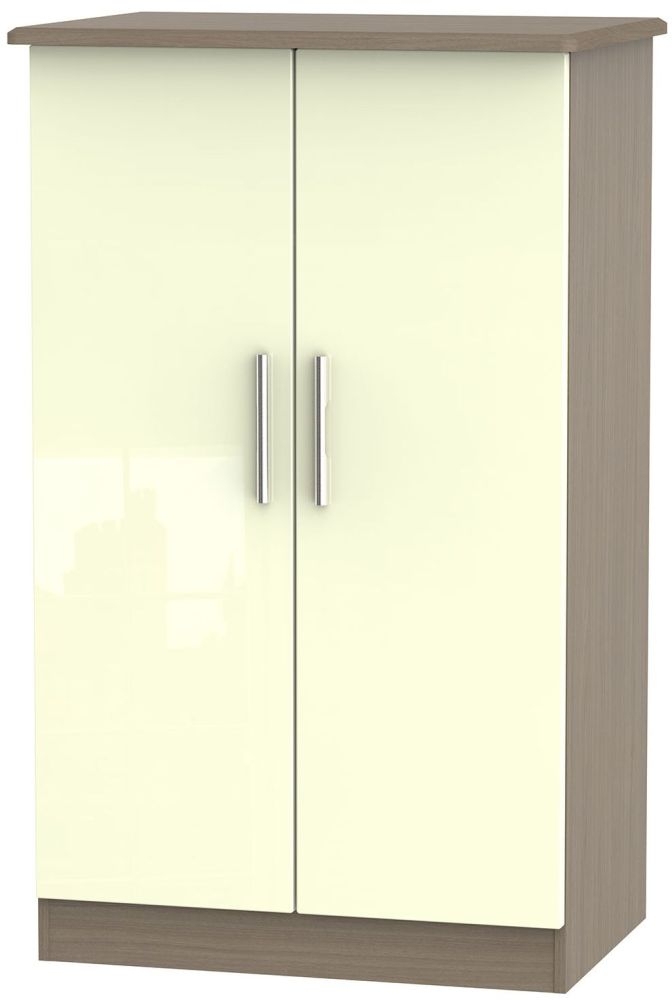 Knightsbridge 2 Door Midi Wardrobe High Gloss Cream And Toronto Walnut