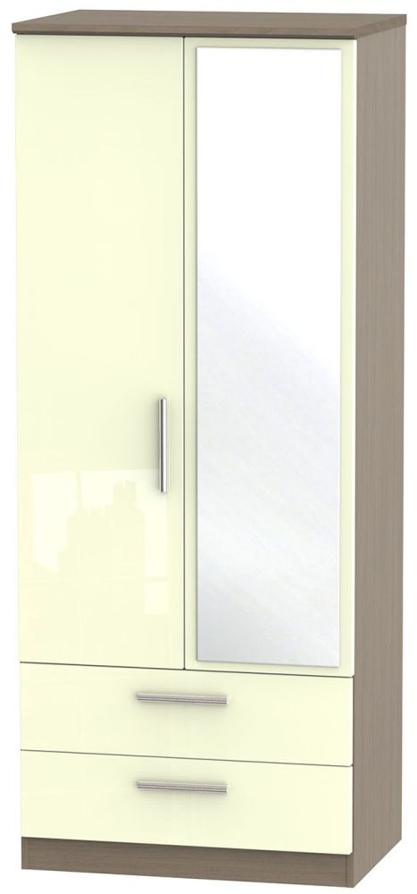 Knightsbridge 2 Door Combi Wardrobe High Gloss Cream And Toronto Walnut