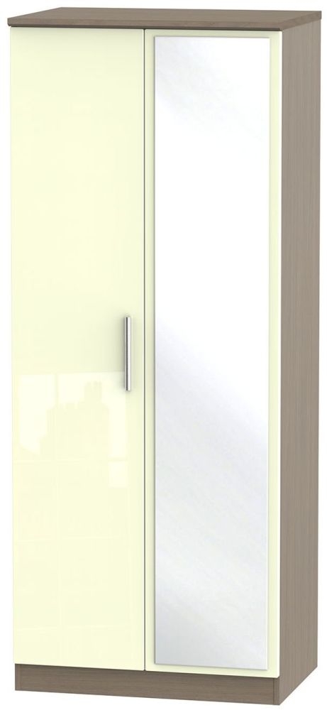 Knightsbridge 2 Door Mirror Wardrobe High Gloss Cream And Toronto Walnut