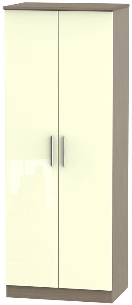 Knightsbridge 2 Door Tall Wardrobe High Gloss Cream And Toronto Walnut