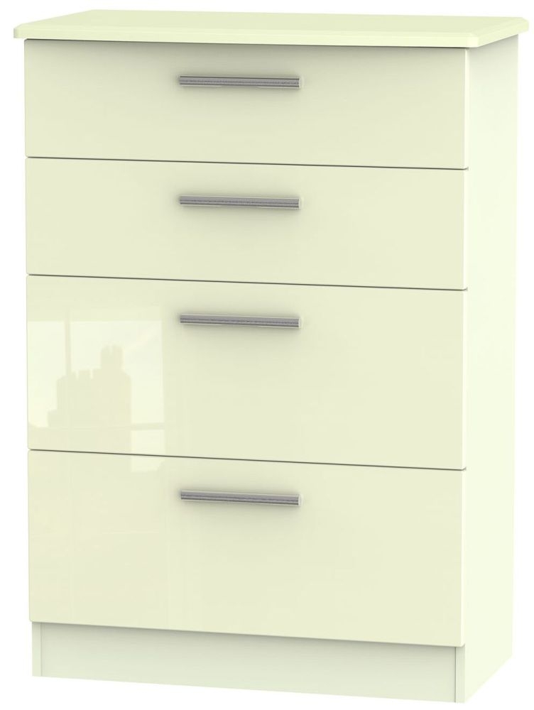 Knightsbridge High Gloss Cream 4 Drawer Deep Chest