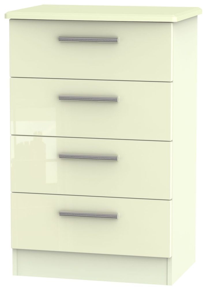 Knightsbridge High Gloss Cream 4 Drawer Midi Chest