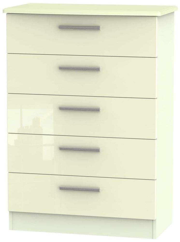 Knightsbridge High Gloss Cream 5 Drawer Chest