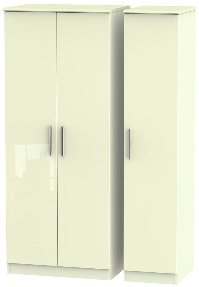 Knightsbridge High Gloss Cream 3 Door Wardrobe