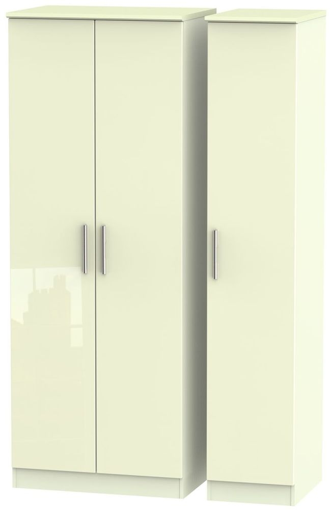 Knightsbridge High Gloss Cream 3 Door Tall Wardrobe