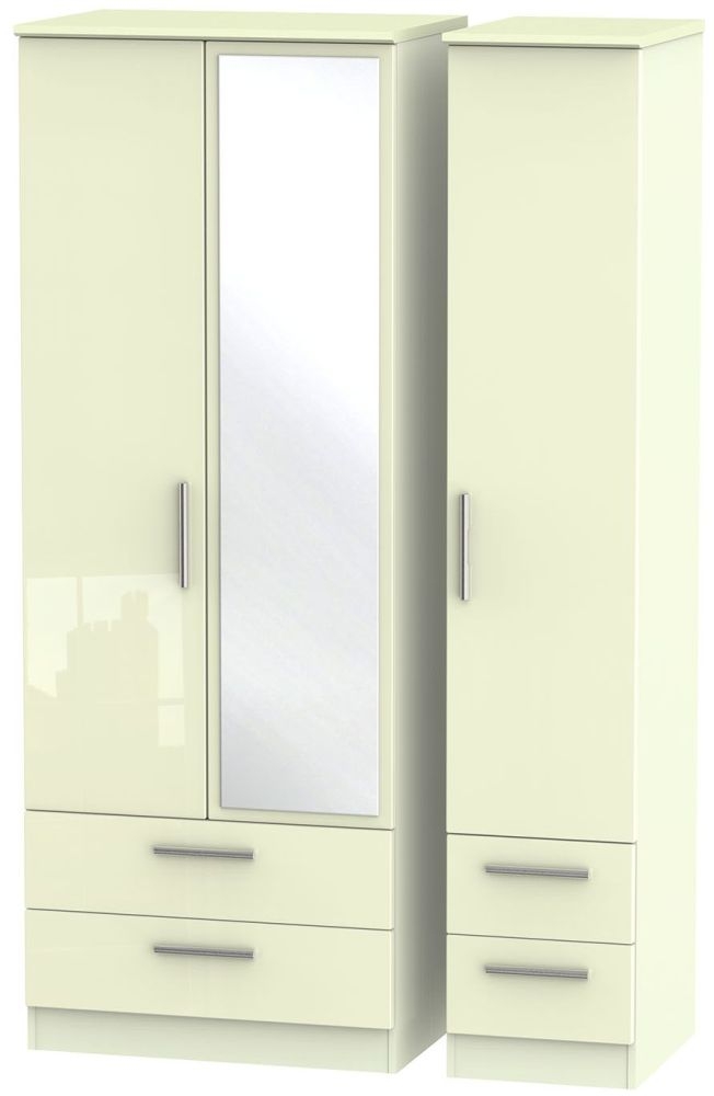 Knightsbridge High Gloss Cream 3 Door 4 Drawer Tall Combi Wardrobe