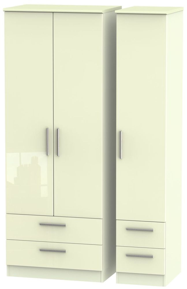 Knightsbridge High Gloss Cream 3 Door 4 Drawer Tall Wardrobe