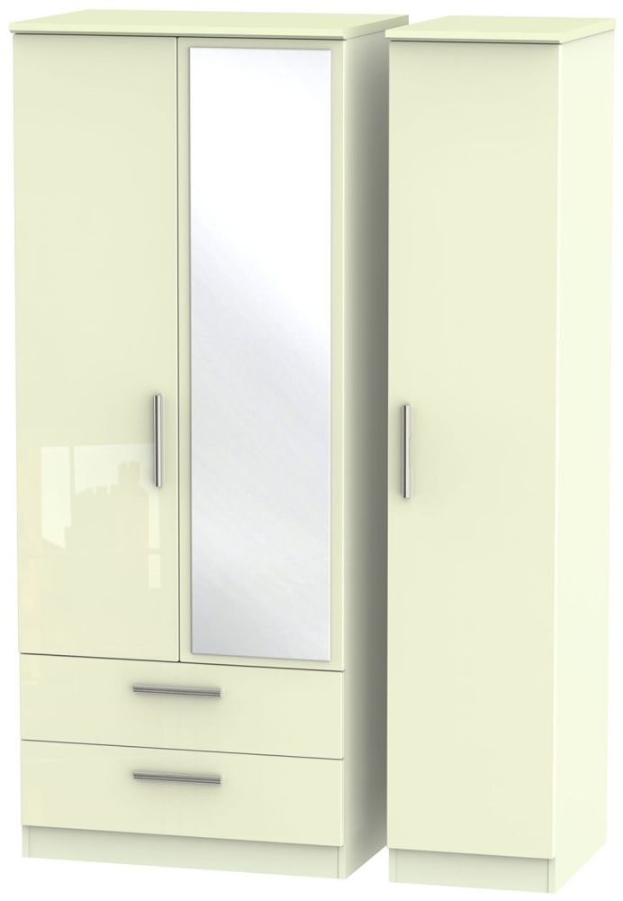 Knightsbridge High Gloss Cream 3 Door 2 Left Drawer Combi Wardrobe